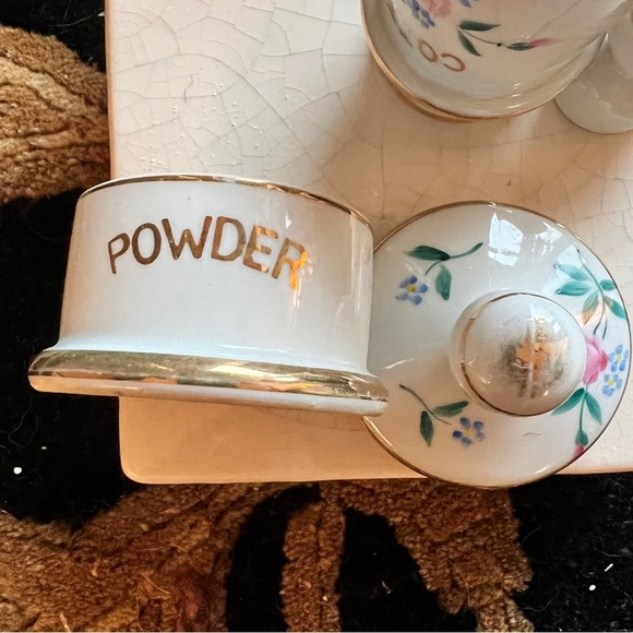 Vintage Apothecary Jars Hand Painted Floral Gold Accent Powder Cotton Containers - Picture 2 of 12